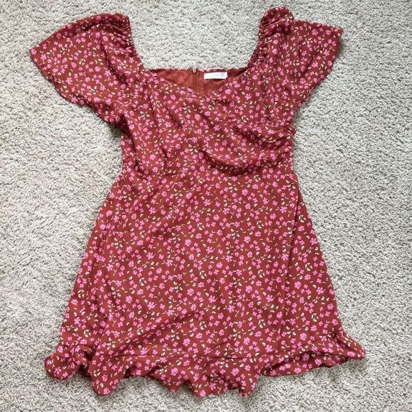 Lush Dresses & Skirts - Lush Mini Dress Womens XL Red Milkmaid Distsy Floral Puff Sleeve Ruffle